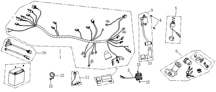 Elsystem 2 - Tändningslåssats - Tändspole - Laddningsregulator