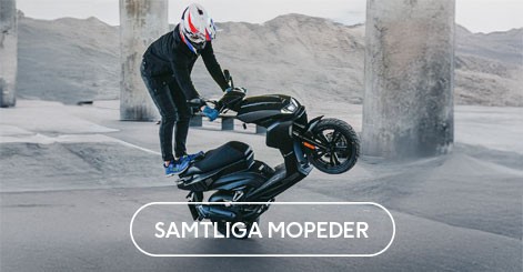 Ung man kör en moped på bakhjulet, under en bro